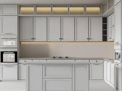 Kitchen009 modern kitchen with cabinets and wood floors 3D model
