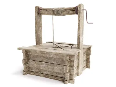 PBR old damaged wooden water well da1 Low-poly 3D model