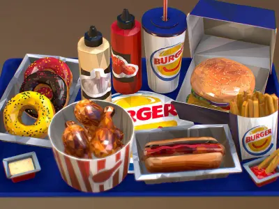 Fast Food Burger Big Pack Low Polygon Art Low-poly 3D model