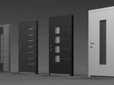 Modern Front Door Set  4 Variants 3D model
