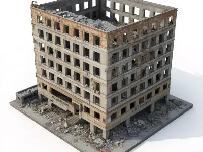 Ruined High-Rise Apartment Building 3D Model Low-poly 3D model