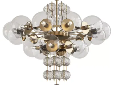 Large Chandelier with Brass and Glass Bulbs Low-poly 3D model