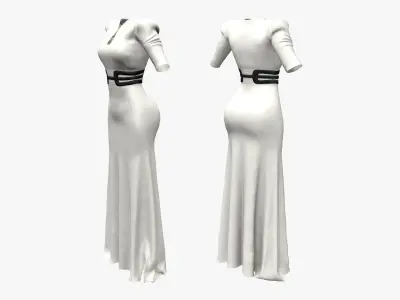Royal Shoulder Long Dress Low-poly 3D model