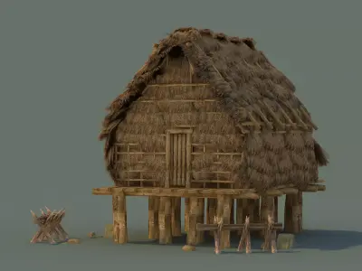 thatched cottage countryside Residential Building   Ancient 3D model