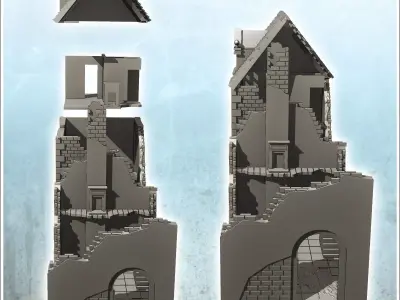 Set of two brick buildings with floors 28 - Modern WW2 WW1 World 3D print model