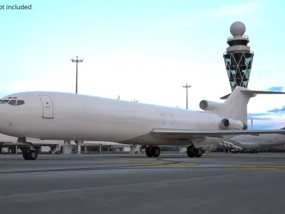  Trijet Passenger Aircraft on Gear White Rigged for Cinema 4D 