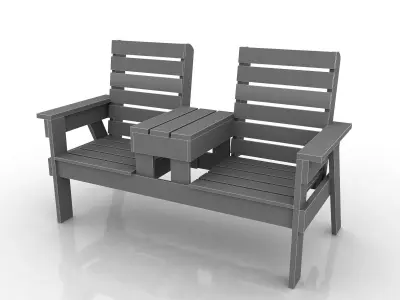 Double Chair Bench with Table Low-poly 3D model