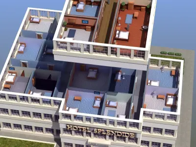 Hotel Full Interior Low-poly 3D model