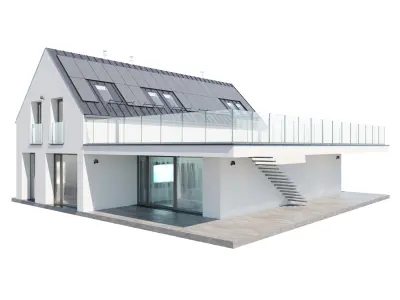 Modern house 25 at night 3D model