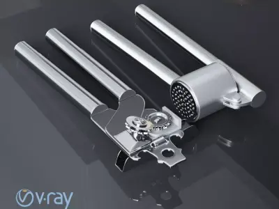 Garlic press and a can opener Low-poly 3D model