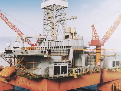  DETAILED Semi Submersible Oil Rig 