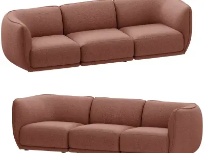 Boucle  Modular 3 Seater Curved Sofa 3D model