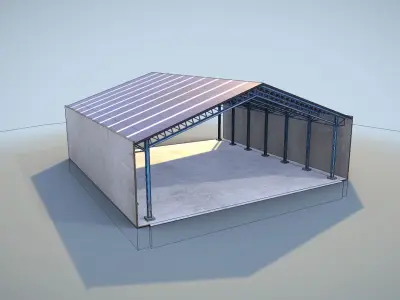 Hangar concrete shed Low-poly 3D model