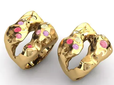 Colored Gemstone Ring- Heavy and Light Versions 3D print model