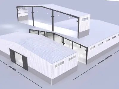 building hangar industrial - 36m X adjustable length - 3D model