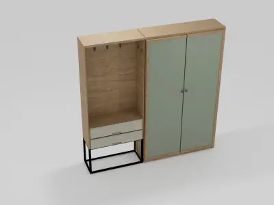 Wardrobe with two doors and drawers 3D model