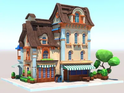 Stylized Beautiful Street Town House-02  wiht PBR Textures Low-poly 3D model