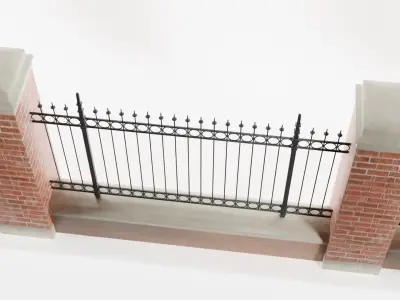 Classic Brick and Iron Fence 3D model
