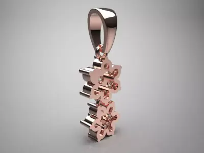 Rose Gold and Diamond Double Flower STL Pendant Model jp0034 3D print model