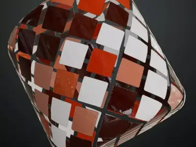 Multi-Toned Red and White Glossy Square Tiles PBR Seamless Texture