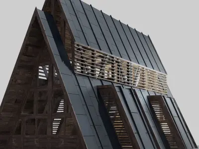 Triangular Wooden Modern House Low-poly 3D model