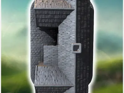 Wooden house with a chimney intact walls and a covered entrance  3D print model