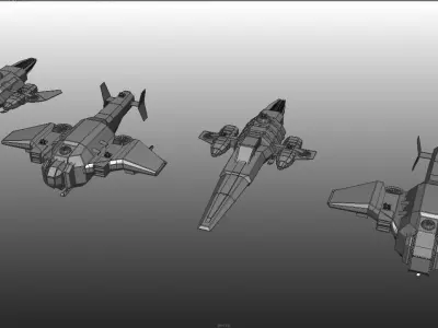 Ship Set four different star wars fighters Low-poly 3D model