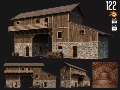 Old Wooden House Building 4K Textures GameReady 122 Low-poly 3D model