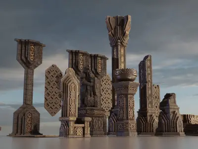 Dwarven architecture Kitbash Set 3D model