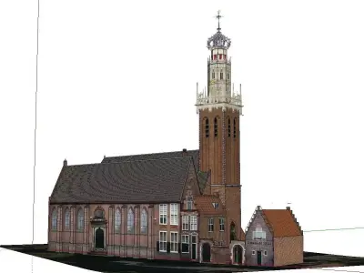 Architecture-Religion-God-Culture-Temple-02 church with clock... 3D model