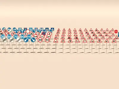 115 Traffic Signs Low-poly 3D model