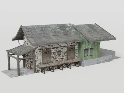Railway cargo station Low-poly 3D model