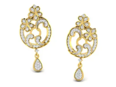 Gold Diamond Women Earring 3D print Model 3D print model 79