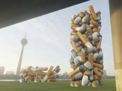  Street Trash Bin with Ashtray and Cigarette Butts Low-poly 3D model