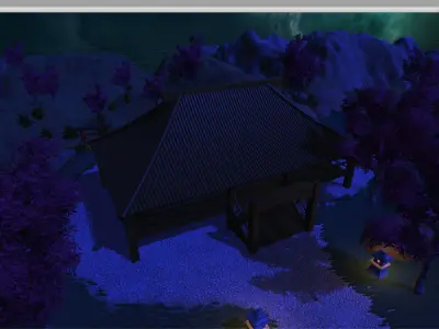 Temple outside of house at night 3D model
