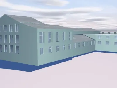 Supermarket building on cloudy day Low-poly 3D model