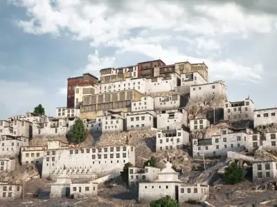 Ordinary Houses On A Mountain Scene 3D model