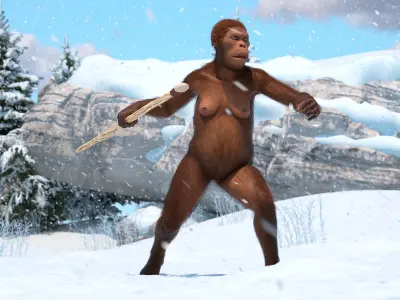  Prehistoric Hominid with Wooden Spear Fur for Maya 