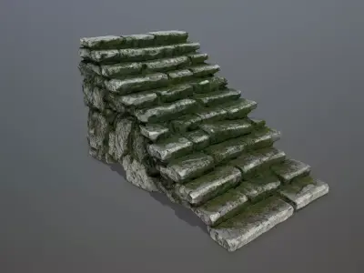 stairs stone wall with moss Low-poly 3D model