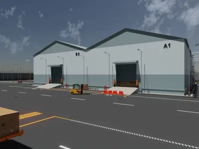 360 Warehouse Interior and Exterior Low-poly 3D model