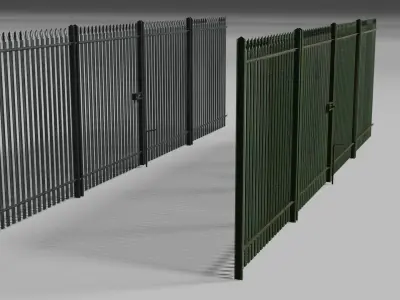 Low poly fence set of metal fences Low-poly 3D model