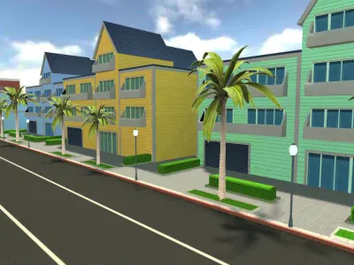 Lowpoly Cartoon City and Beach Low-poly 3D model