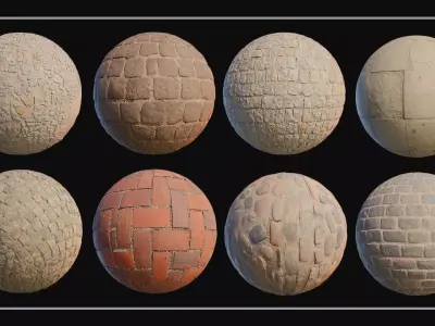 Set Cobblestone 01- 8 Tileable  PBR Textures 4K Photogrammetry  Texture