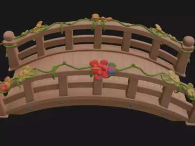 Pixar style cartoony bridge 3D model