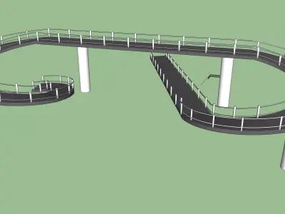 Curved Pedestrian Bridge with Ramp Access SketchUp Format 3D model