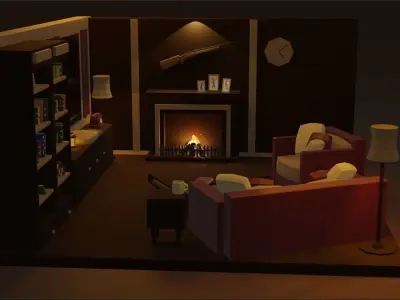 Cozy and Vintage Living Room Low-poly 3D model