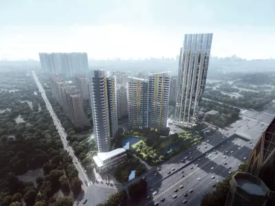 Modern Residential Towers With Landmark Highrise 3D model