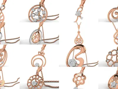 399 Light wt Diamond Charms Pendant 3dm render Detail 3D Model Pack