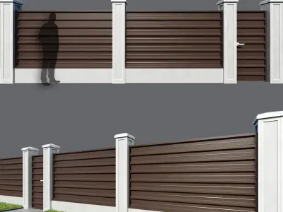 Fence made of corrugated board 5 options 3D model