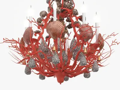 Red Coral and Shell Chandelier 3D model